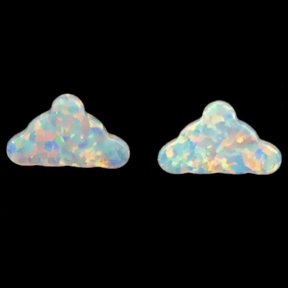 White Opal Cloud~ Rainbow Flash Iridescent Glittery Cumulus Sky Weather 925 Stud